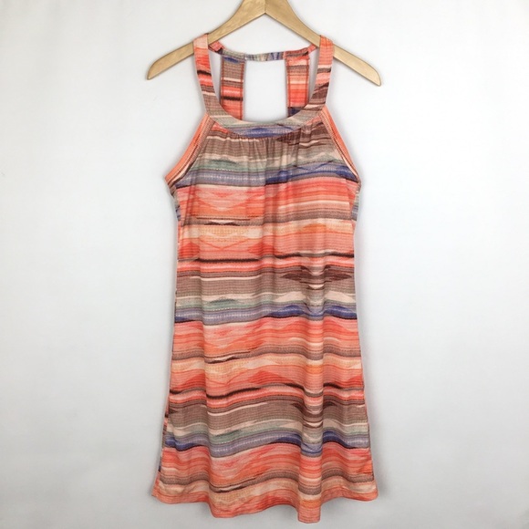 PrAna Cantine Halter Dress Orange Blue Strip Women’s Size M Active Mini Dress - Picture 6 of 15